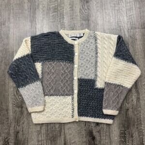 Vintage Robert Scott Hand Knit Mohair Blend Color Block Cardigan Sweater